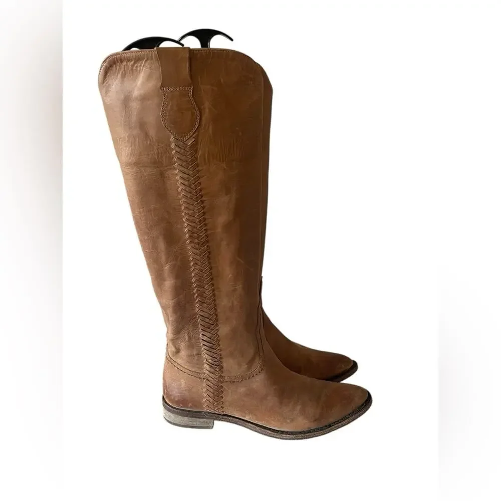 Lucchese Leather Braided Accents Riding Boots Women's Size: 8.5M